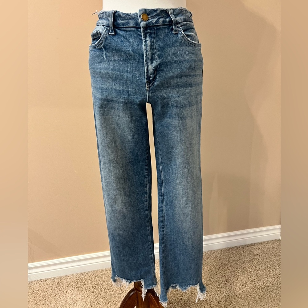 Flying Monkey Cropped Jeans Raw Hem High Rise Straight Crop Denim